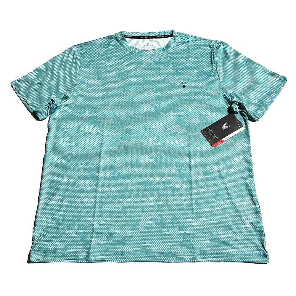 Spyder Swim Rash Guard Surf Sand Sun UPF 30+ Short Sleeve Blue Camo Shirt Size L